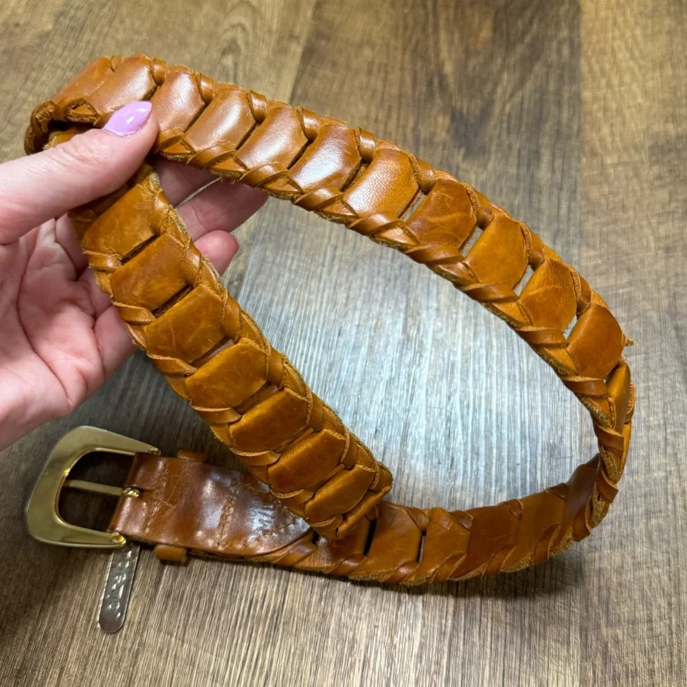 Vtg Capezio Womens 90s Style Leather Woven Link Belt Sz M/L Brown Leather